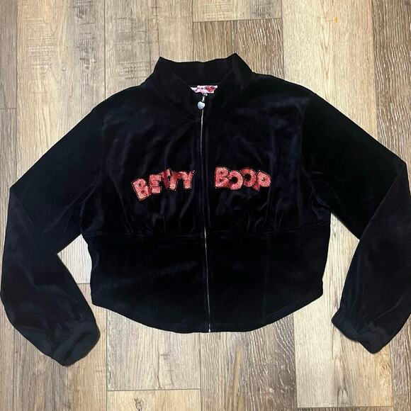 Dolls Kill X Betty Boop Crystal Glitter Cropped Velour Sweatshirt 2x Halloween - Picture 6 of 7